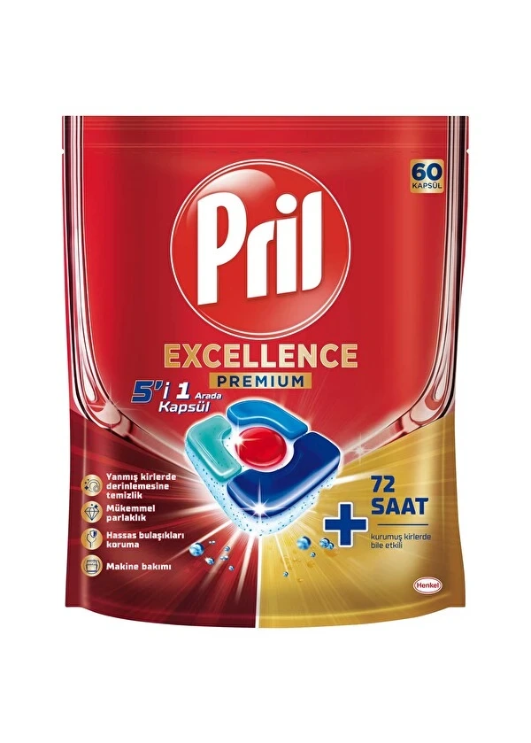 Pril Excellence 5'i 1 Arada Bulaşık Makinesi Deterjanı 60 Kapsül