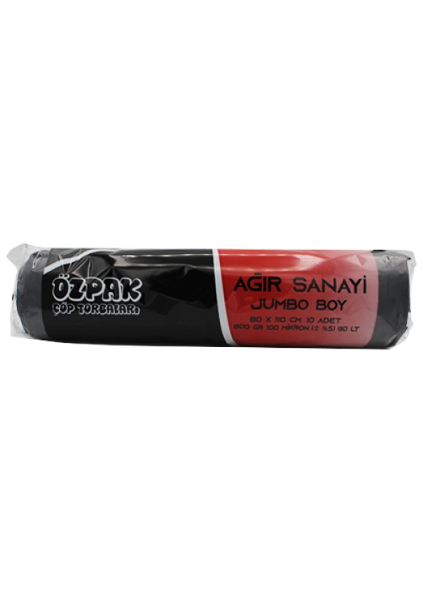 Özpak Çöp Torbası Ağır Sanayi Jumbo 80×110 800 gr Siyah Rulo 10’lu