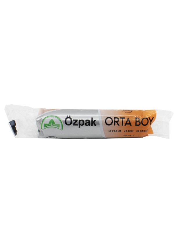 Özpak Çöp Torbası End. Orta Boy 55 x 60 cm 80 gr 13 Mikron Siyah Rulo 20’li