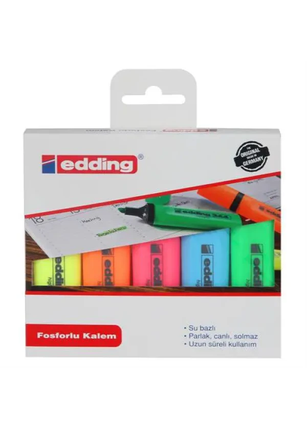 Edding 344 Fosforlu Kalem 5 Adet - Karışık Renk
