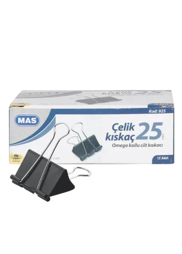 MAS 925 Çelik Kıskaç 25 mm 12 Adet - Siyah