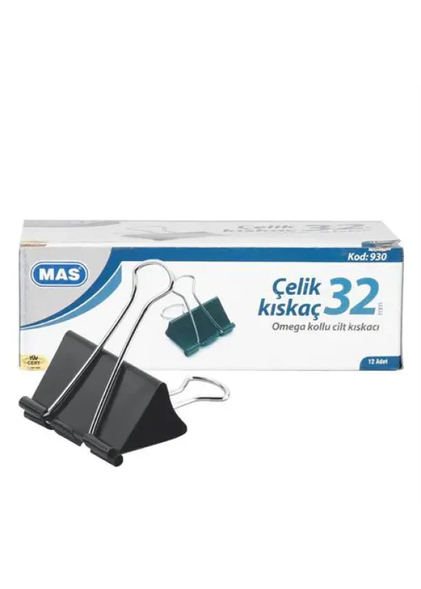 MAS 930 Çelik Kıskaç 32 mm 12 Adet - Siyah
