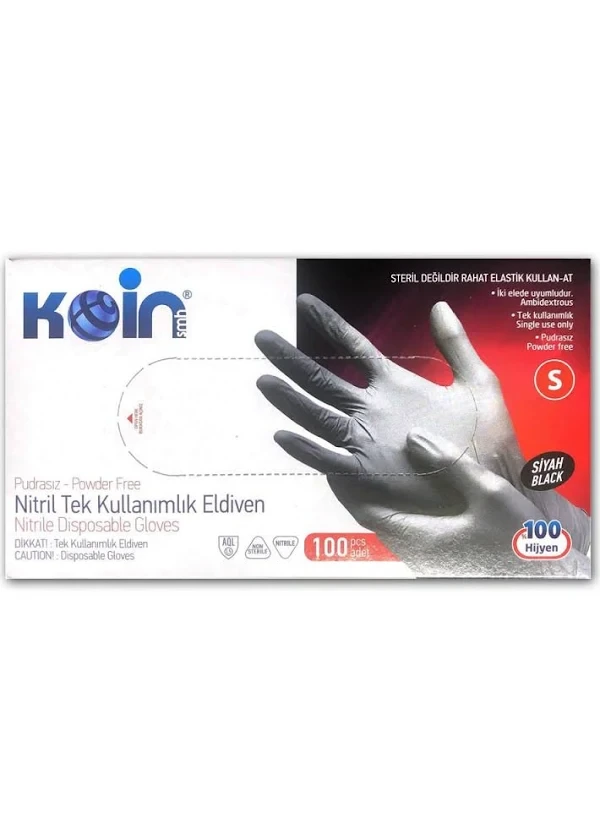 Koinsmh Nitril Siyah Pudrasız Muayene Eldiveni S 100 Adet