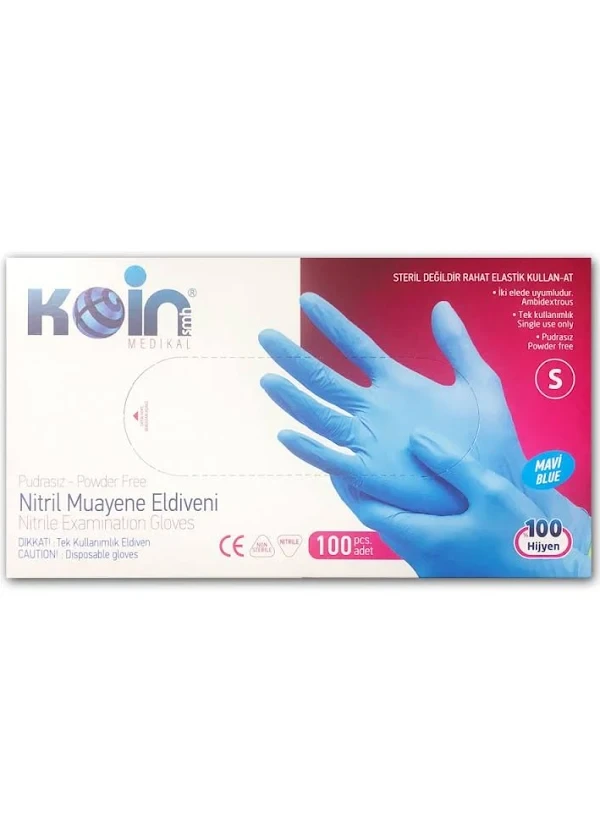 Koinsmh Nitril Mavi Pudrasız Muayene Eldiveni S 100 Adet