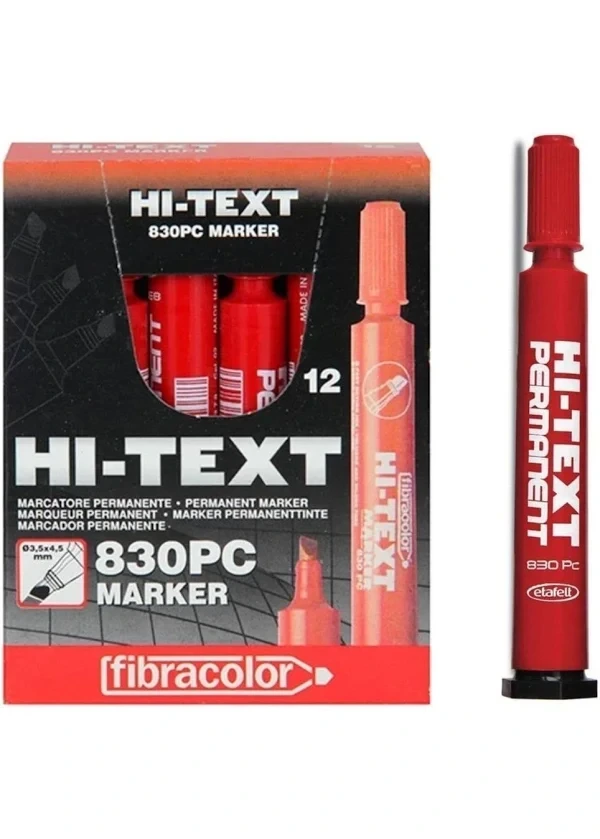 	 Hi-Text 830 Pc Kesik Uc Koli Kalemi Kırmızı 12li 1 Kutu