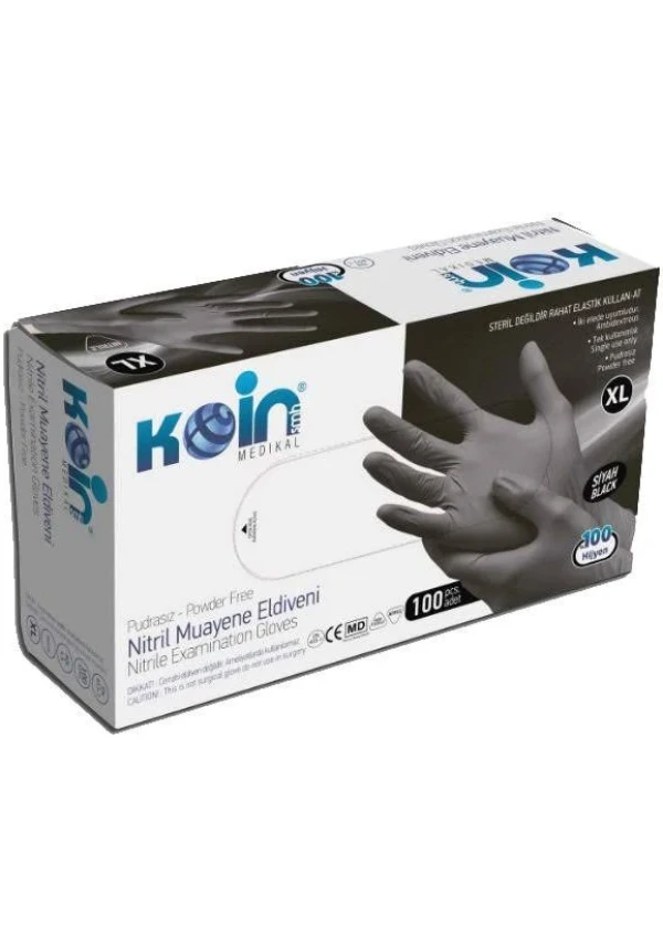 Koinsmh Nitril Siyah Pudrasız Muayene Eldiveni XL 100 Adet