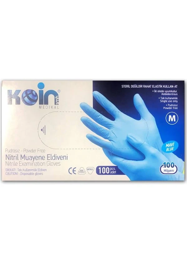 Koinsmh Nitril Mavi Pudrasız Muayene Eldiveni M  100 Adet